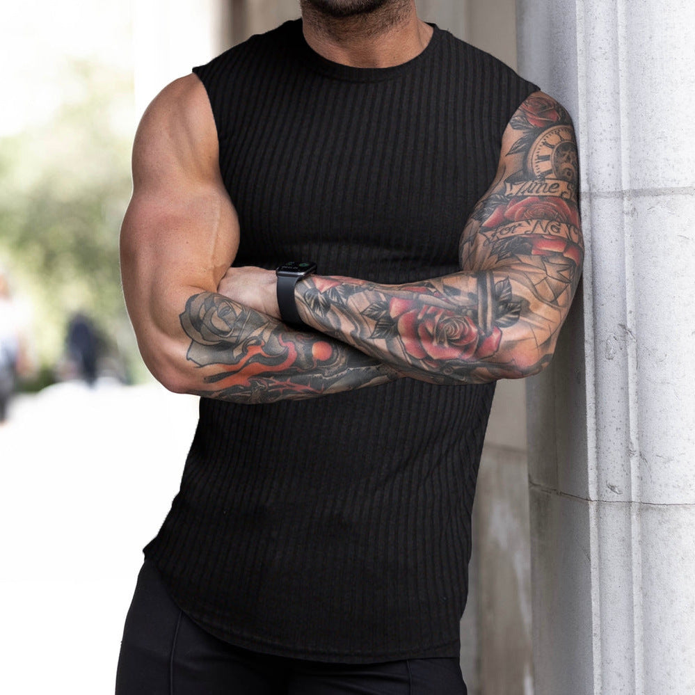 Knitted Vertical Stripes Fitness Sports Slim-fitting Vest